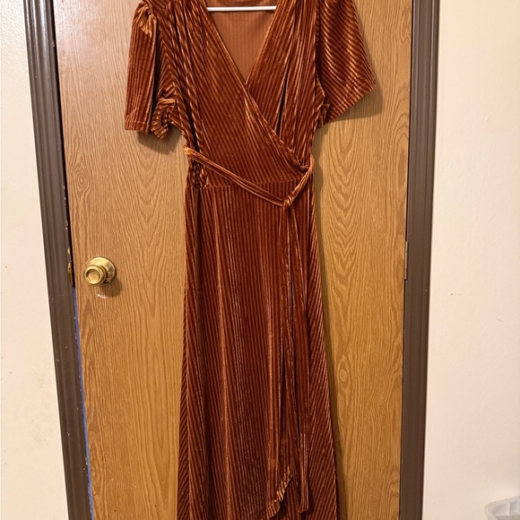 NWOT Velvet Wrap Maxi Dress in Rich Brown - Picture 1 of 3